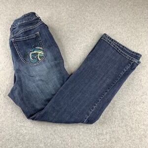 Chico's Platinum Jeans Womens 2.5 Short Blue Bootcut Embroidered Back Pocket